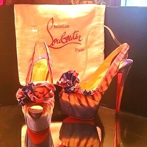Christian louboutin red,white and blue  peep toe 6inheel w/3in platforms sz37.5